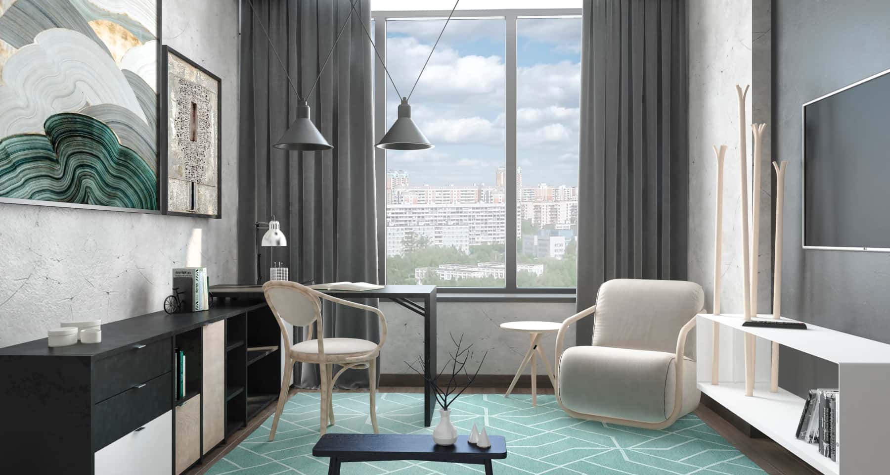 Nowoczesny loft - design Nowoczesne mieszkanie w stylu loft z betonową podłogą i designerskimi meblami