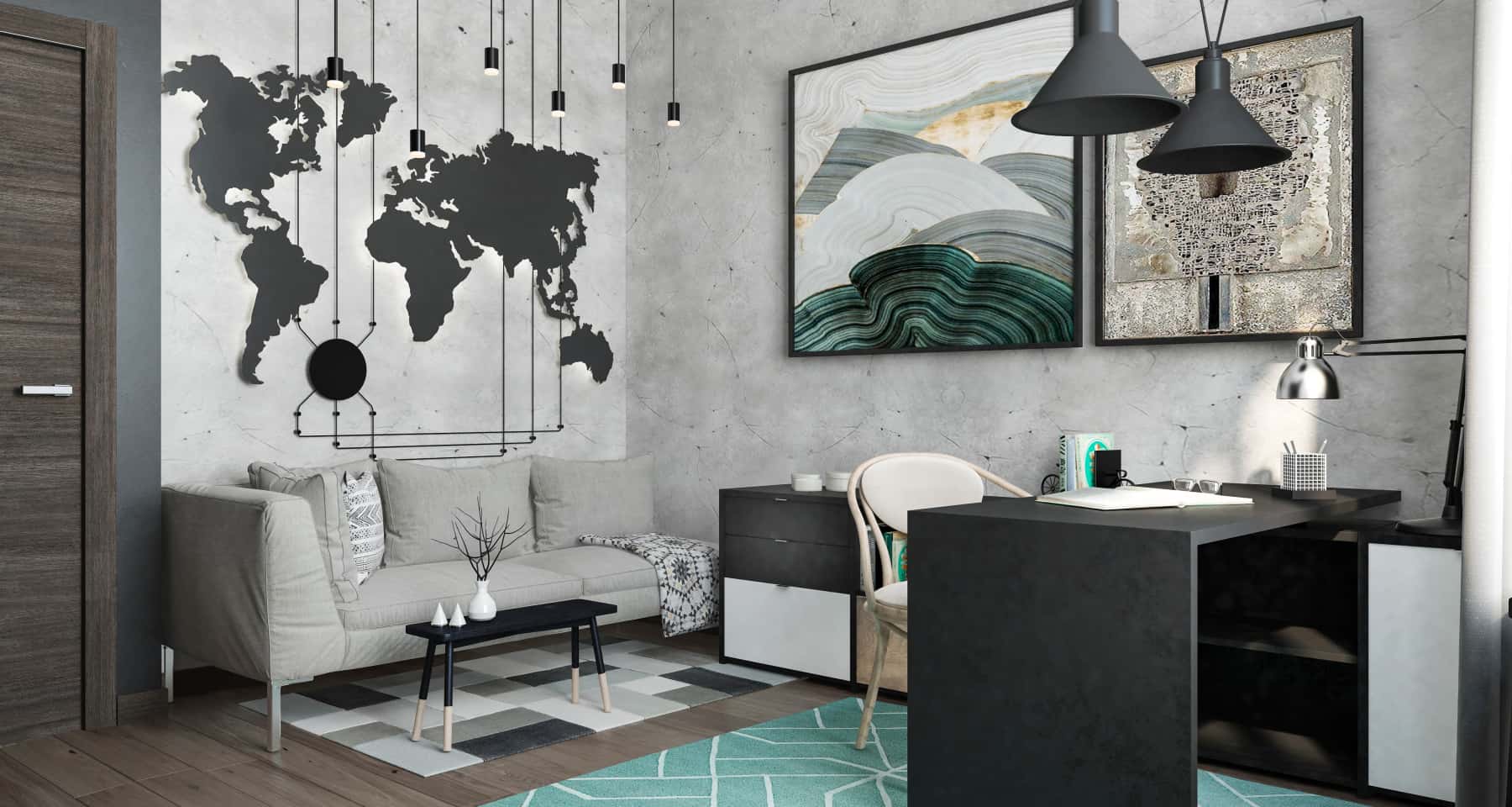 Jasny loftowy klimat Jasne mieszkanie w stylu loft z podłogą z betonu architektonicznego i dużymi oknami