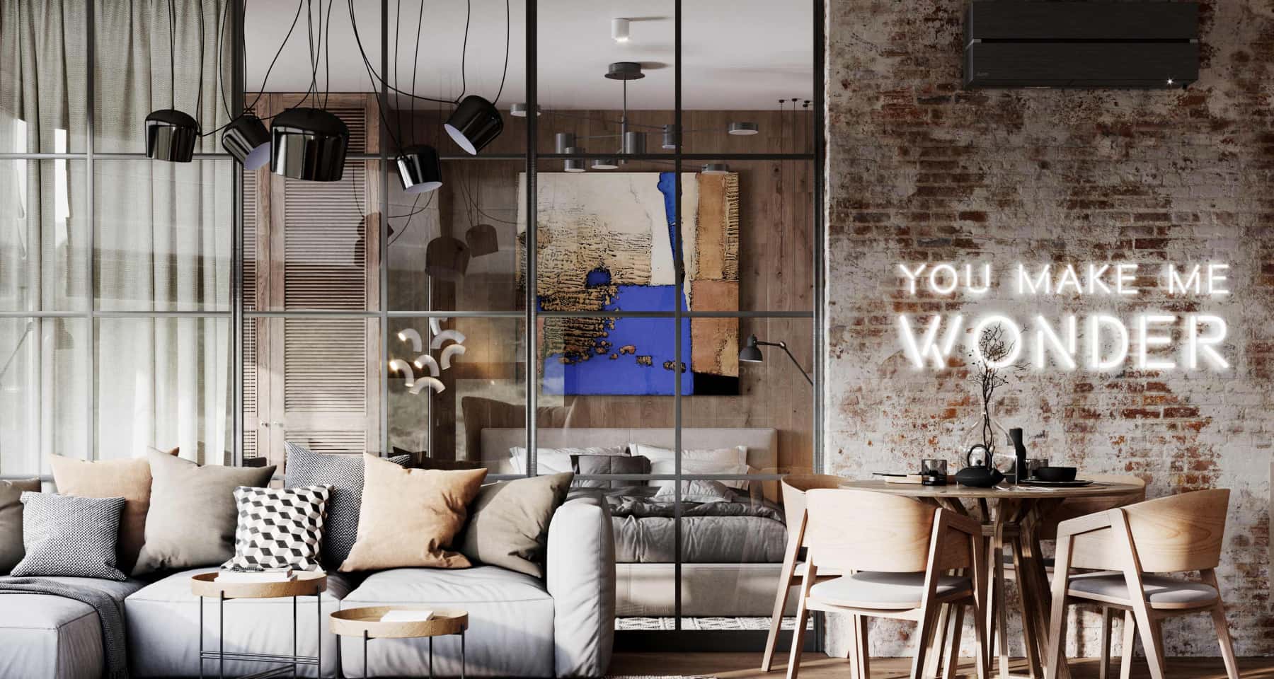 Loft: beton i ciepło Mieszkanie w stylu loft z betonową podłogą i ogrzewaniem podłogowym