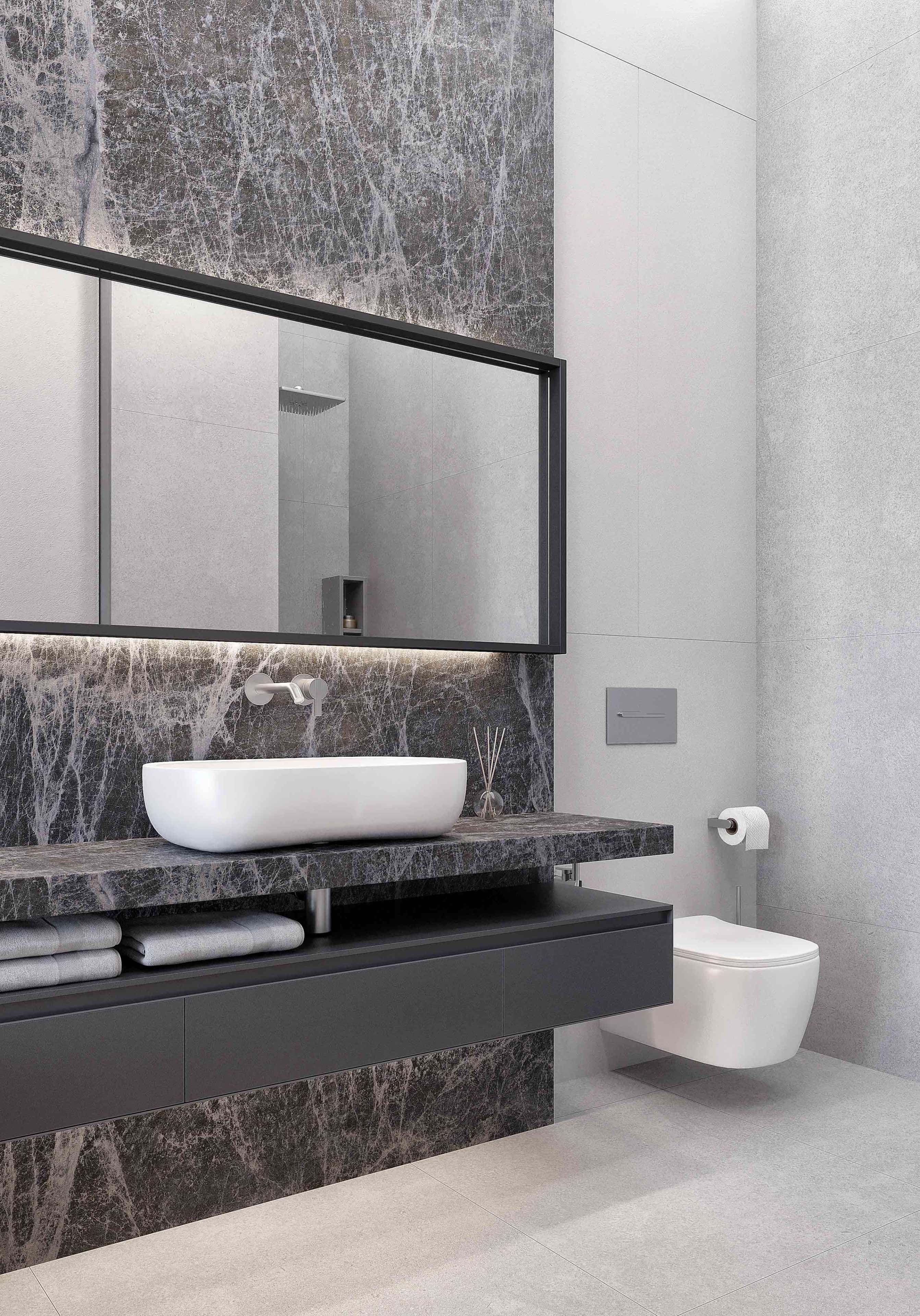 Nowoczesne wnętrze loft Nowoczesne wnętrze z dominującymi szarymi kolorami, metalowymi detalami i minimalistycznym oświetleniem.