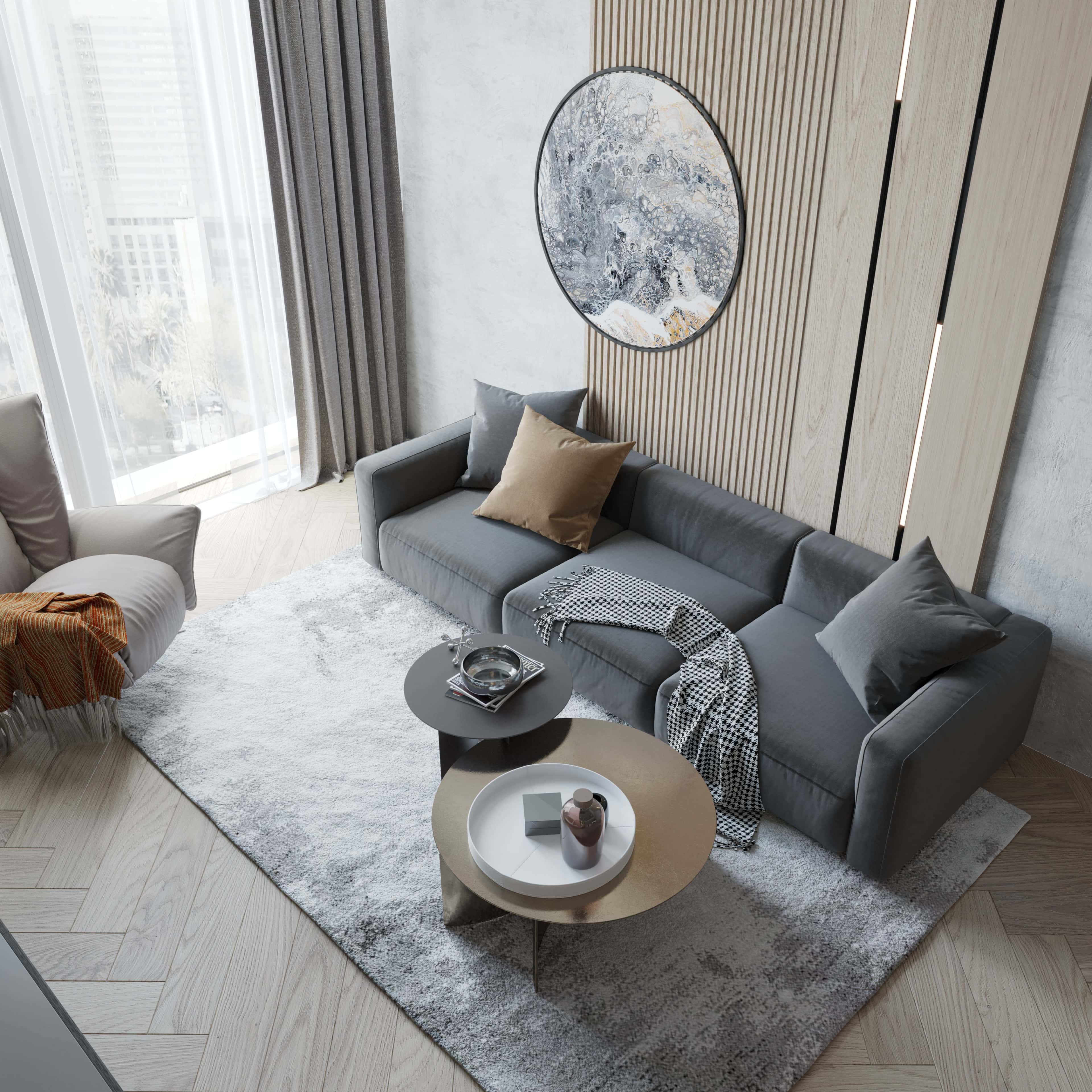 Szara łazienka loft Elegancka szara łazienka z betonowymi płytkami i minimalistyczną armaturą w stylu loft.