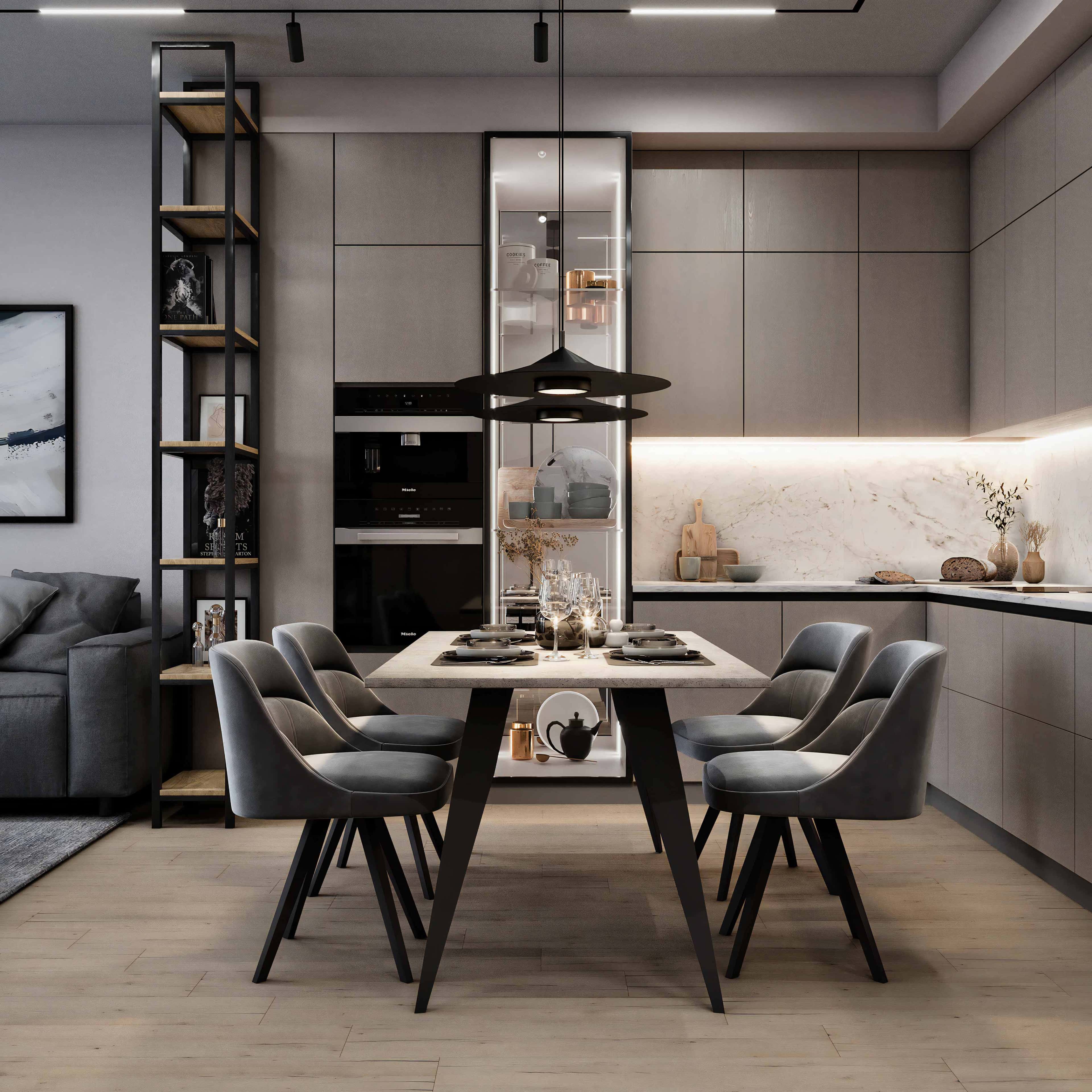 Przytulny Poranek: Światło Idealne oświetlenie kuchni na przytulny poranek z dekoracyjnym światłem i naturą.