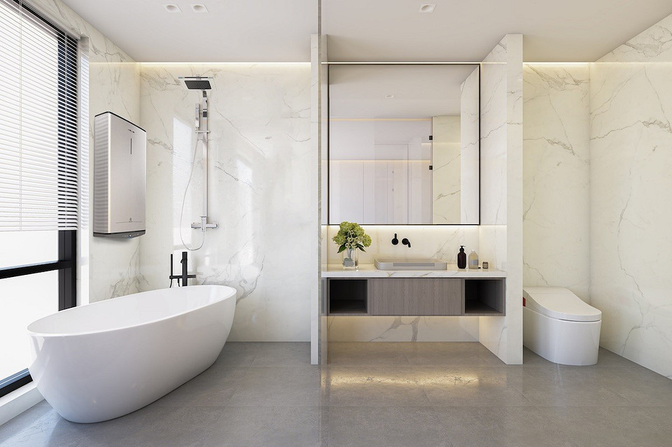 Inteligentne technologie w łazience z oszczędnym podgrzewaczem wody Ariston.